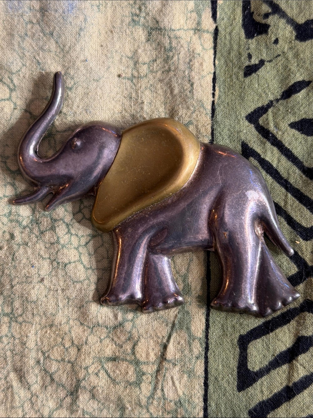 Silver, Brass and Bronze Elephant pin.